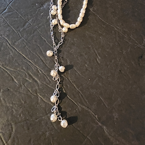 Faux Pearl Double Strand Layered Drape Necklace Fashion Costume Jewelry - Picture 2 of 4